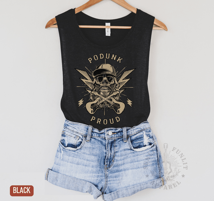 Podunk Proud Muscle Tank - Hardy Concert Tank Top - Sunlit Funlit | Graphic Tees for Country Concert Addicts