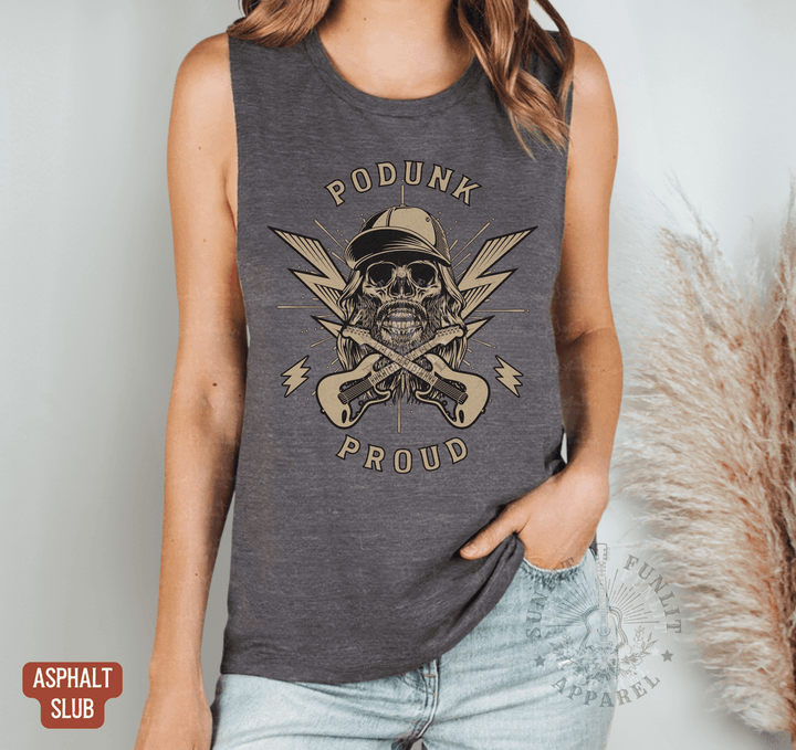 Podunk Proud Muscle Tank - Hardy Concert Tank Top - Sunlit Funlit | Graphic Tees for Country Concert Addicts