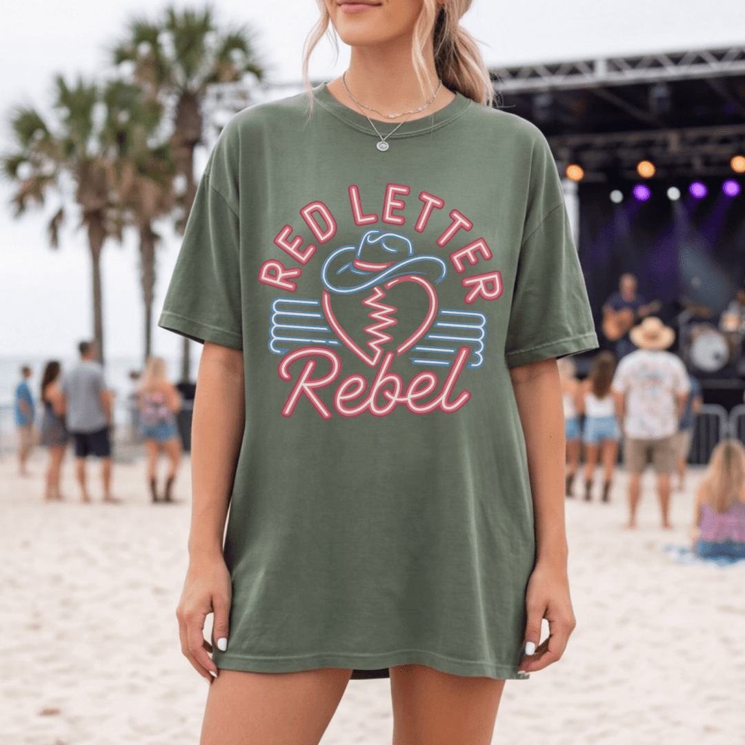 Red Letter Rebel Country Concert Shirt - Sunlit Funlit