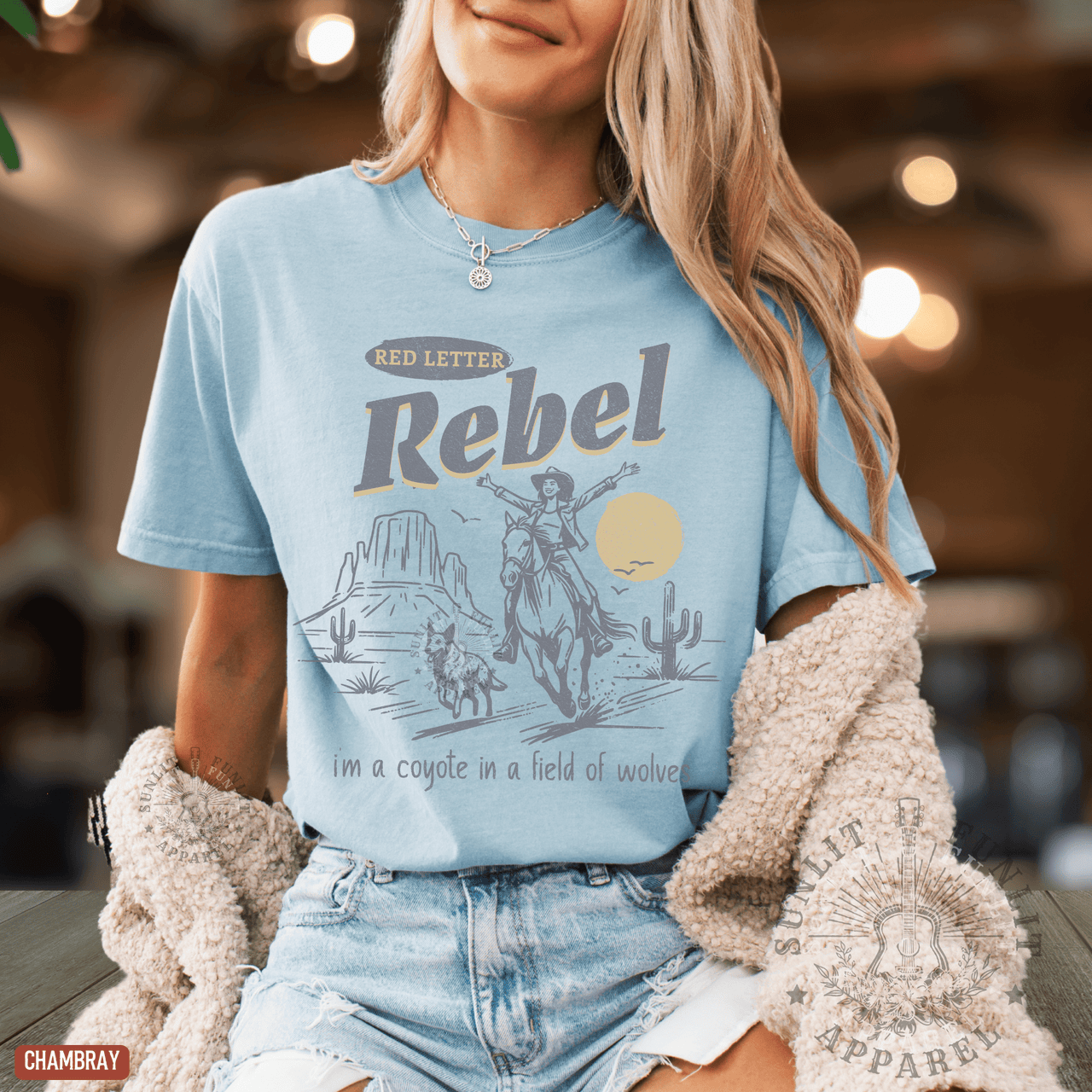 Red Letter Rebel Desert Comfort Colors Tee - Sunlit Funlit | Graphic Tees for Country Concert Addicts