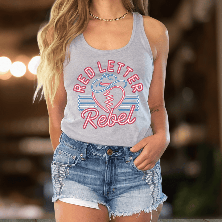 Red Letter Rebel Neon Country Concert Tank - Sunlit Funlit