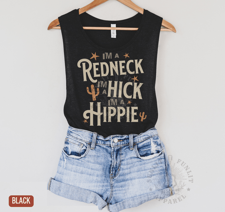 Redneck Hick Hippie Muscle Tank - Hardy Concert Tank Top - Sunlit Funlit | Graphic Tees for Country Concert Addicts