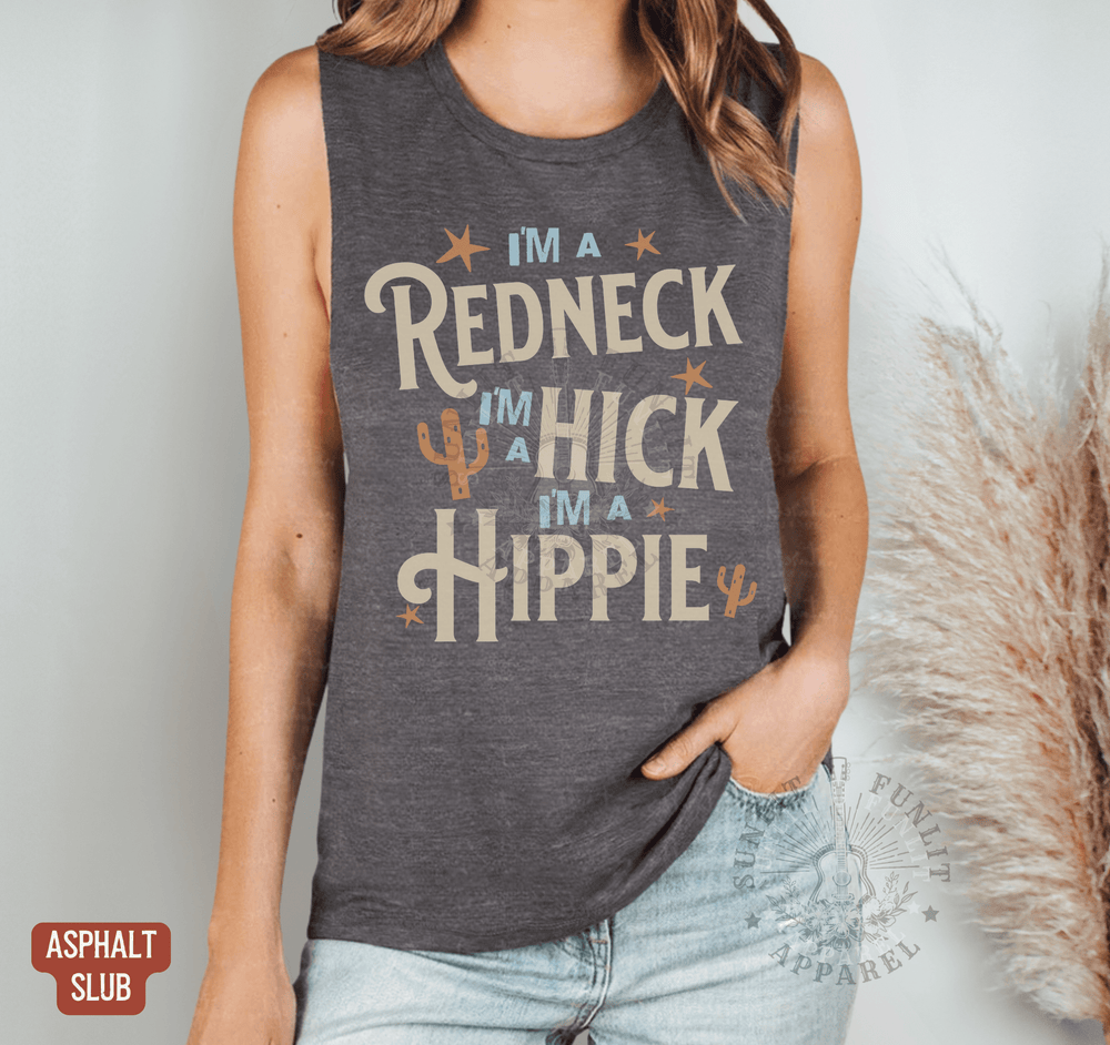 Redneck Hick Hippie Muscle Tank - Hardy Concert Tank Top - Sunlit Funlit | Graphic Tees for Country Concert Addicts