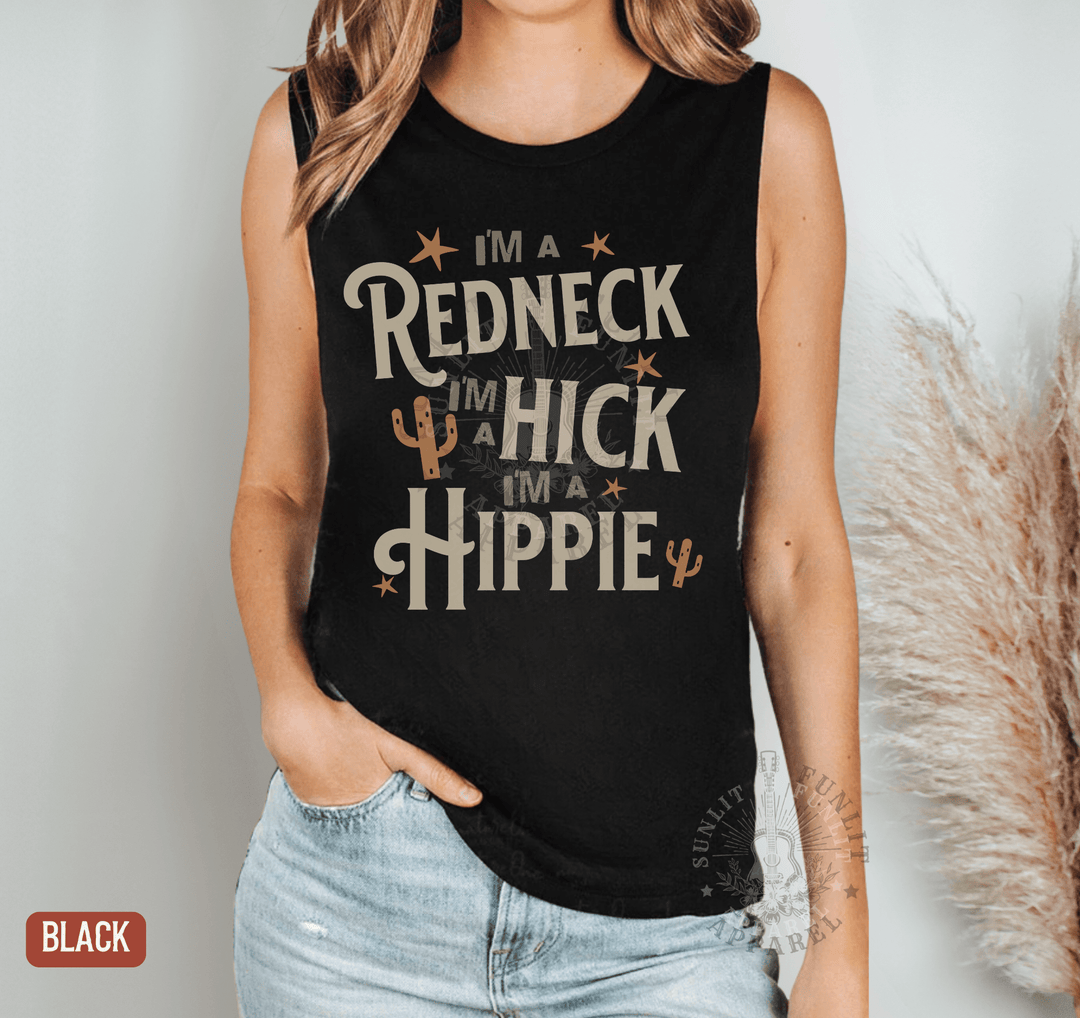 Redneck Hick Hippie Muscle Tank - Hardy Concert Tank Top - Sunlit Funlit | Graphic Tees for Country Concert Addicts
