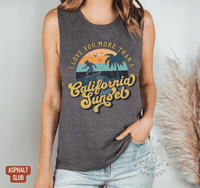 Thumbnail for Retro California Sunset Muscle Tank - Country Concert Tank Top - Sunlit Funlit | Graphic Tees for Country Concert Addicts