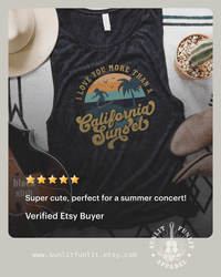 Thumbnail for Retro California Sunset Muscle Tank - Country Concert Tank Top - Sunlit Funlit | Graphic Tees for Country Concert Addicts