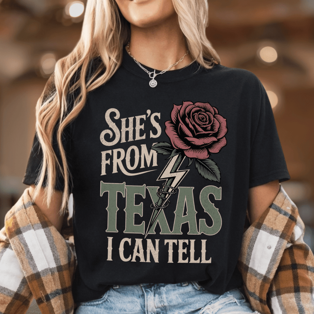She's From Texas I Can Tell Country Concert Shirt - Sunlit Funlit | Graphic Tees for Country Concert Addicts