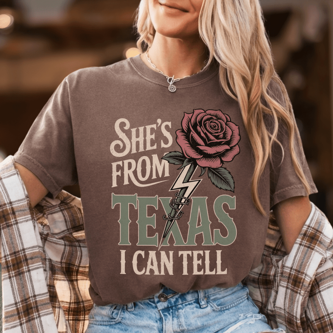 She's From Texas I Can Tell Country Concert Shirt - Sunlit Funlit | Graphic Tees for Country Concert Addicts