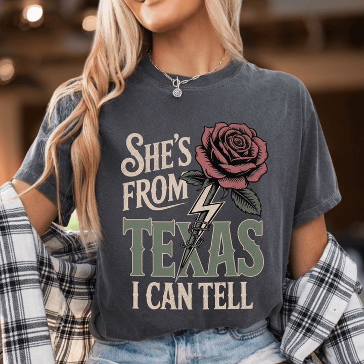 She's From Texas I Can Tell Country Concert Shirt - Sunlit Funlit | Graphic Tees for Country Concert Addicts