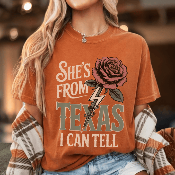 She's From Texas I Can Tell Country Concert Shirt - Sunlit Funlit | Graphic Tees for Country Concert Addicts