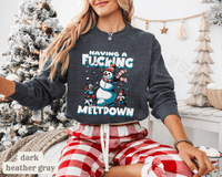 Thumbnail for Snowman F*cking Meltdown NSFW Funny Christmas Sweater - Sunlit Funlit | Graphic Tees for Country Concert Addicts