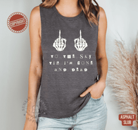 Thumbnail for Sold Out Middle Finger Muscle Tank - Hardy Concert Tank - Sunlit Funlit | Graphic Tees for Country Concert Addicts