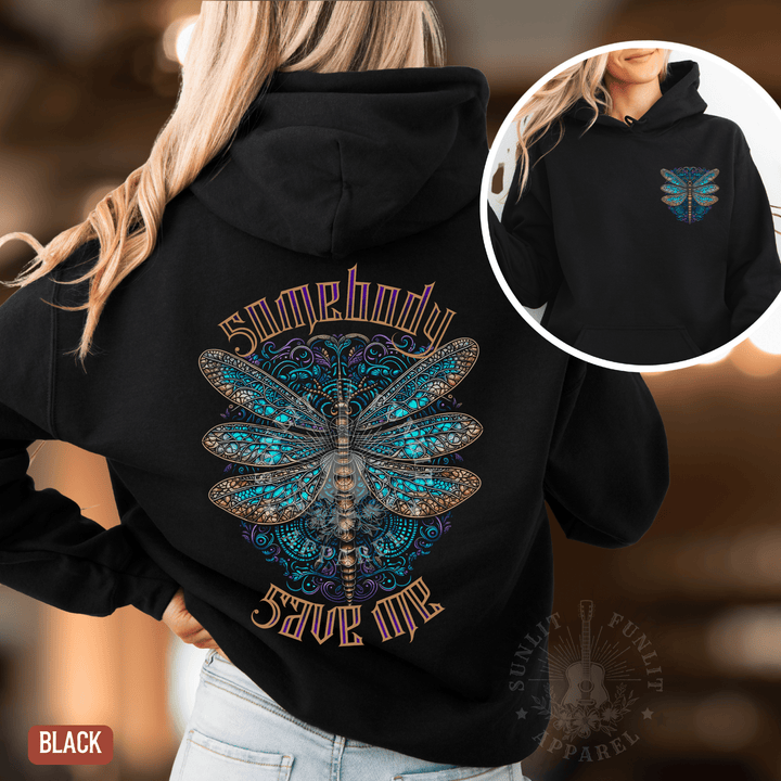 Somebody Save Me Dragonfly Country Concert Hoodie - Sunlit Funlit | Graphic Tees for Country Concert Addicts