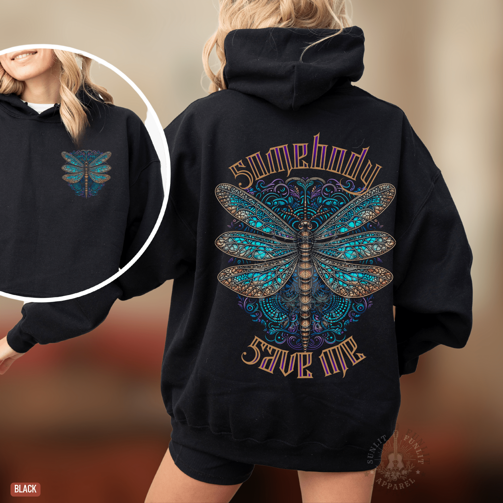 Somebody Save Me Dragonfly Country Concert Hoodie - Sunlit Funlit | Graphic Tees for Country Concert Addicts