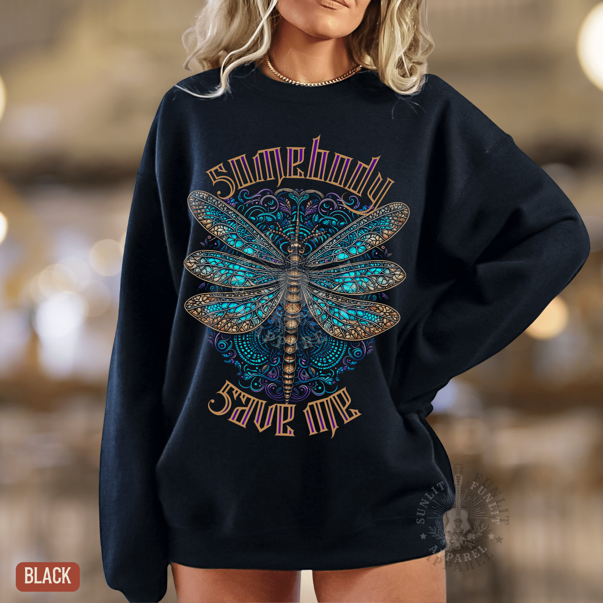 Somebody Save Me Dragonfly Sweatshirt - Sunlit Funlit | Graphic Tees for Country Concert Addicts