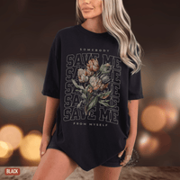 Thumbnail for Somebody Save Me Floral Comfort Colors Tee - Sunlit Funlit | Graphic Tees for Country Concert Addicts