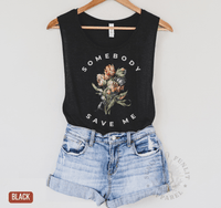 Thumbnail for Somebody Save Me Floral Muscle Tank - Country Concert Tank Top - Sunlit Funlit | Graphic Tees for Country Concert Addicts