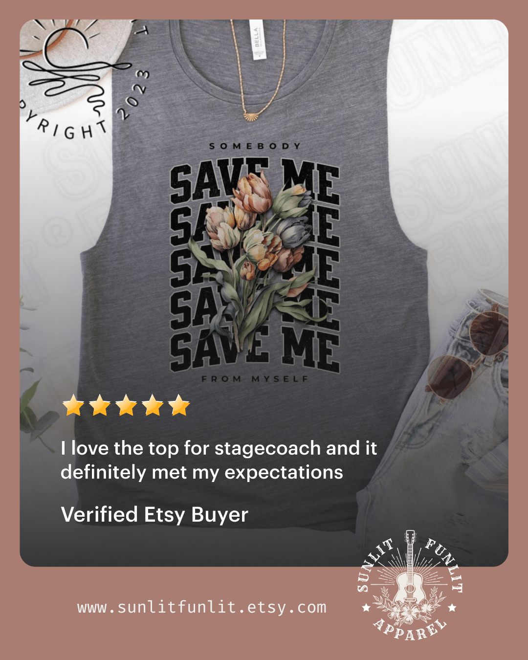 Somebody Save Me Rainbow Muscle Tank - Jelly Concert Tank Top - Sunlit Funlit | Graphic Tees for Country Concert Addicts