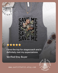 Thumbnail for Somebody Save Me Rainbow Muscle Tank - Jelly Concert Tank Top - Sunlit Funlit | Graphic Tees for Country Concert Addicts