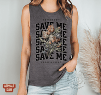 Thumbnail for Somebody Save Me Rainbow Muscle Tank - Jelly Concert Tank Top - Sunlit Funlit | Graphic Tees for Country Concert Addicts