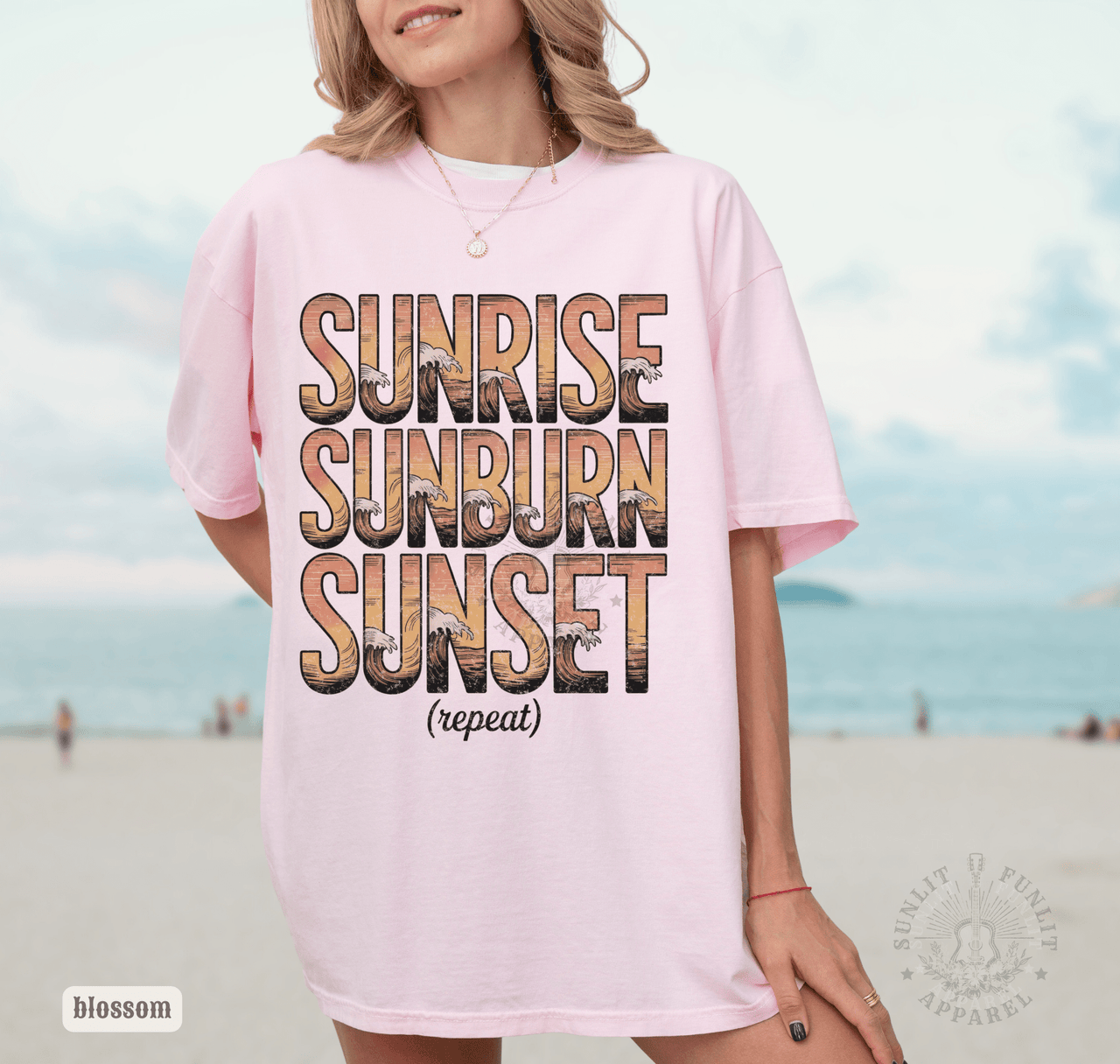 Sunrise Sunburn Sunset Beach Tee | Country Song Shirt - Sunlit Funlit | Graphic Tees for Country Concert Addicts