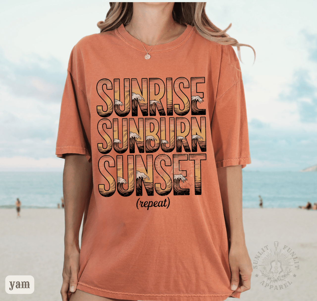 Sunrise Sunburn Sunset Beach Tee | Country Song Shirt - Sunlit Funlit | Graphic Tees for Country Concert Addicts