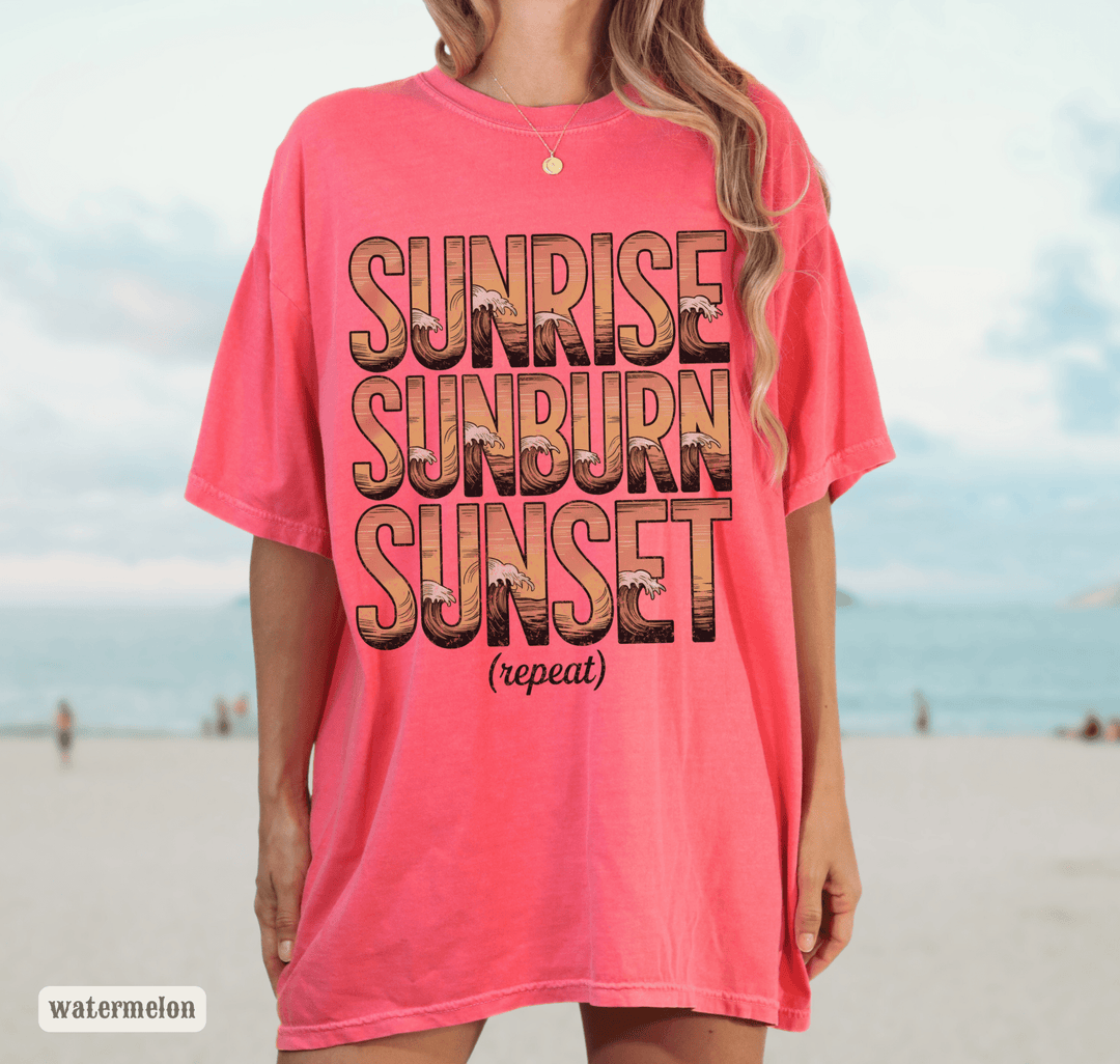 Sunrise Sunburn Sunset Beach Tee | Country Song Shirt - Sunlit Funlit | Graphic Tees for Country Concert Addicts