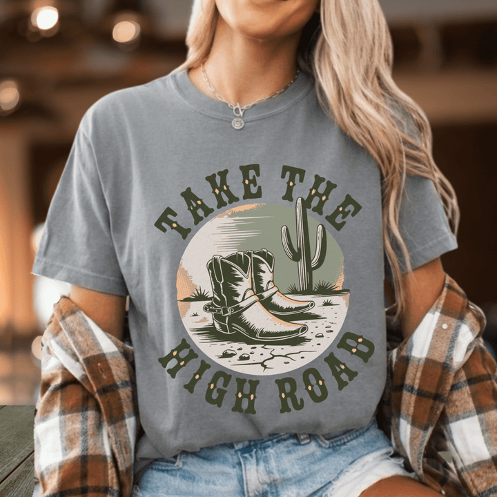 Take The High Road Country Concert Shirt - Sunlit Funlit | Graphic Tees for Country Concert Addicts