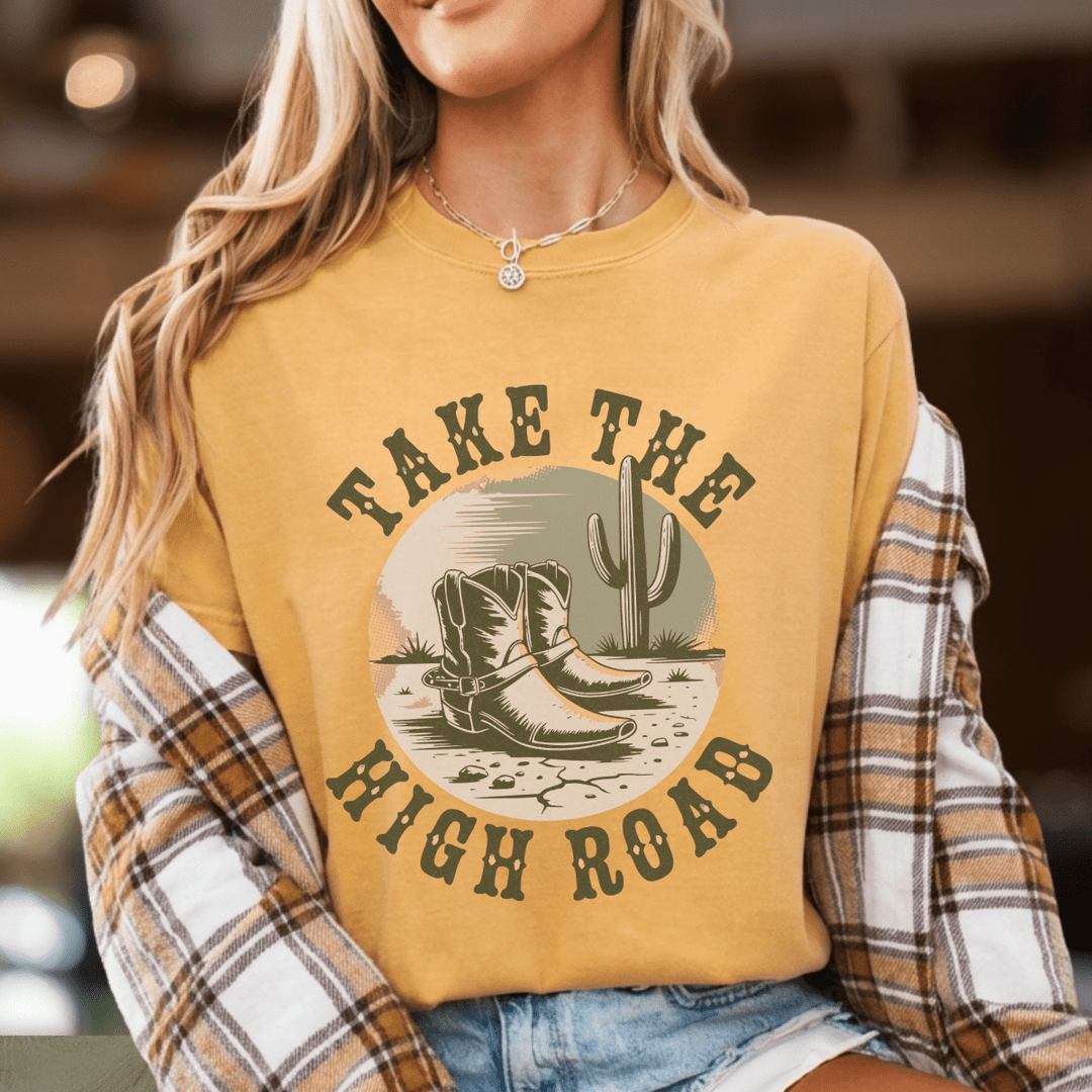 Take The High Road Country Concert Shirt - Sunlit Funlit | Graphic Tees for Country Concert Addicts