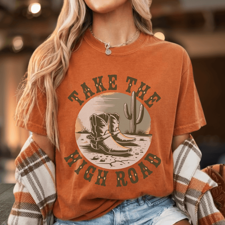 Take The High Road Country Concert Shirt - Sunlit Funlit | Graphic Tees for Country Concert Addicts