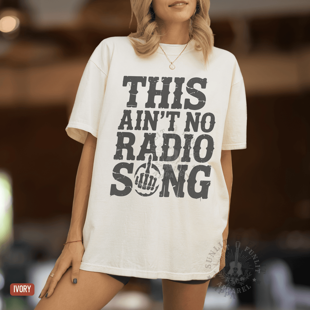 This Ain't No Radio Song Country Rock Tee - Sunlit Funlit | Graphic Tees for Country Concert Addicts