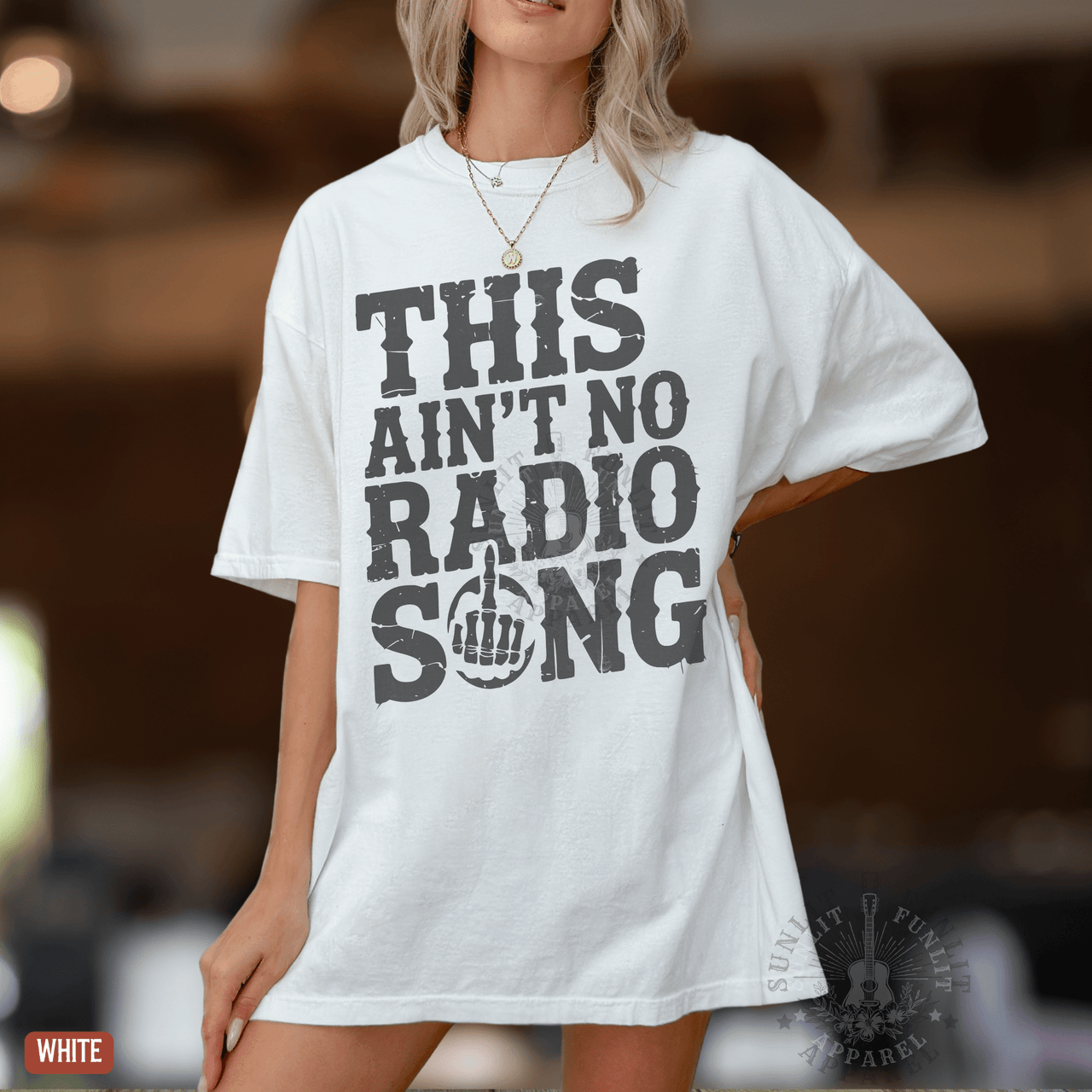 This Ain't No Radio Song Country Rock Tee - Sunlit Funlit | Graphic Tees for Country Concert Addicts