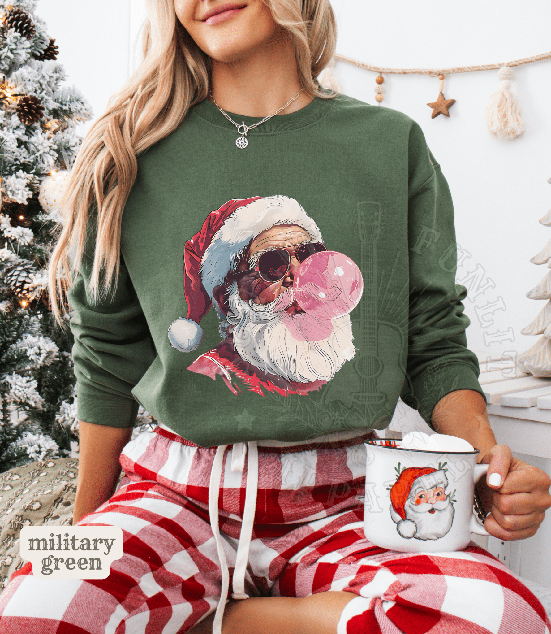 Vintage Santa Bubble Gum Funny Christmas Sweater - Sunlit Funlit | Graphic Tees for Country Concert Addicts