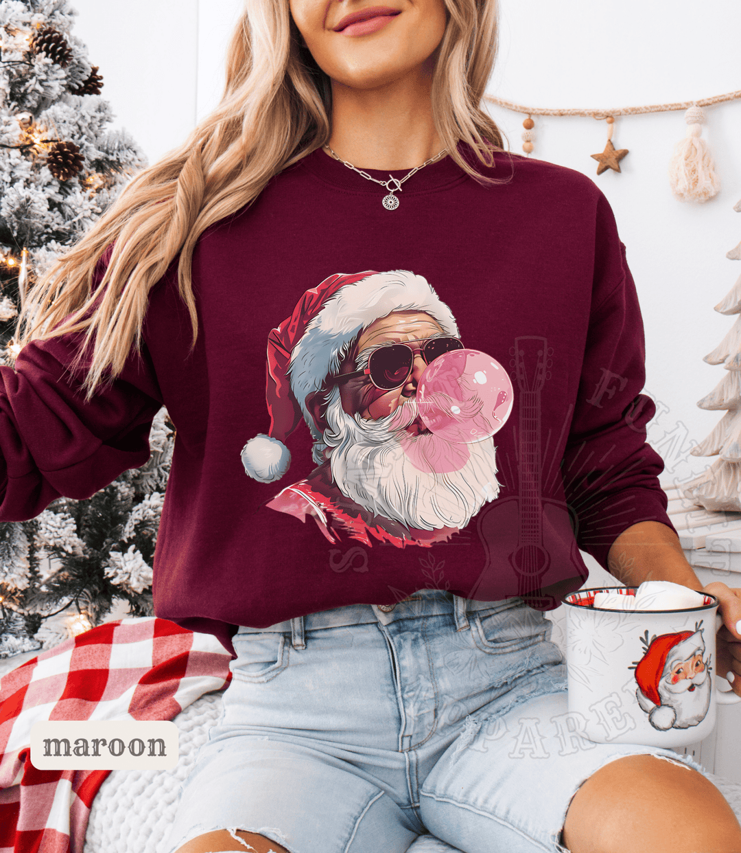 Vintage Santa Bubble Gum Funny Christmas Sweater - Sunlit Funlit | Graphic Tees for Country Concert Addicts
