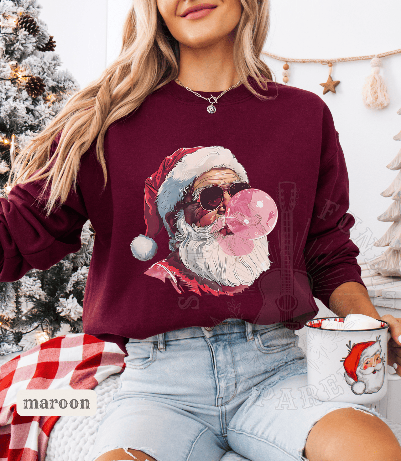 Vintage Santa Bubble Gum Funny Christmas Sweater - Sunlit Funlit | Graphic Tees for Country Concert Addicts