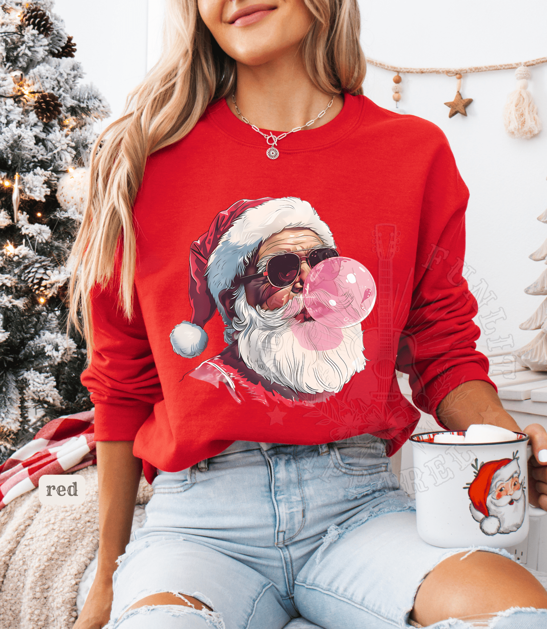 Vintage Santa Bubble Gum Funny Christmas Sweater - Sunlit Funlit | Graphic Tees for Country Concert Addicts