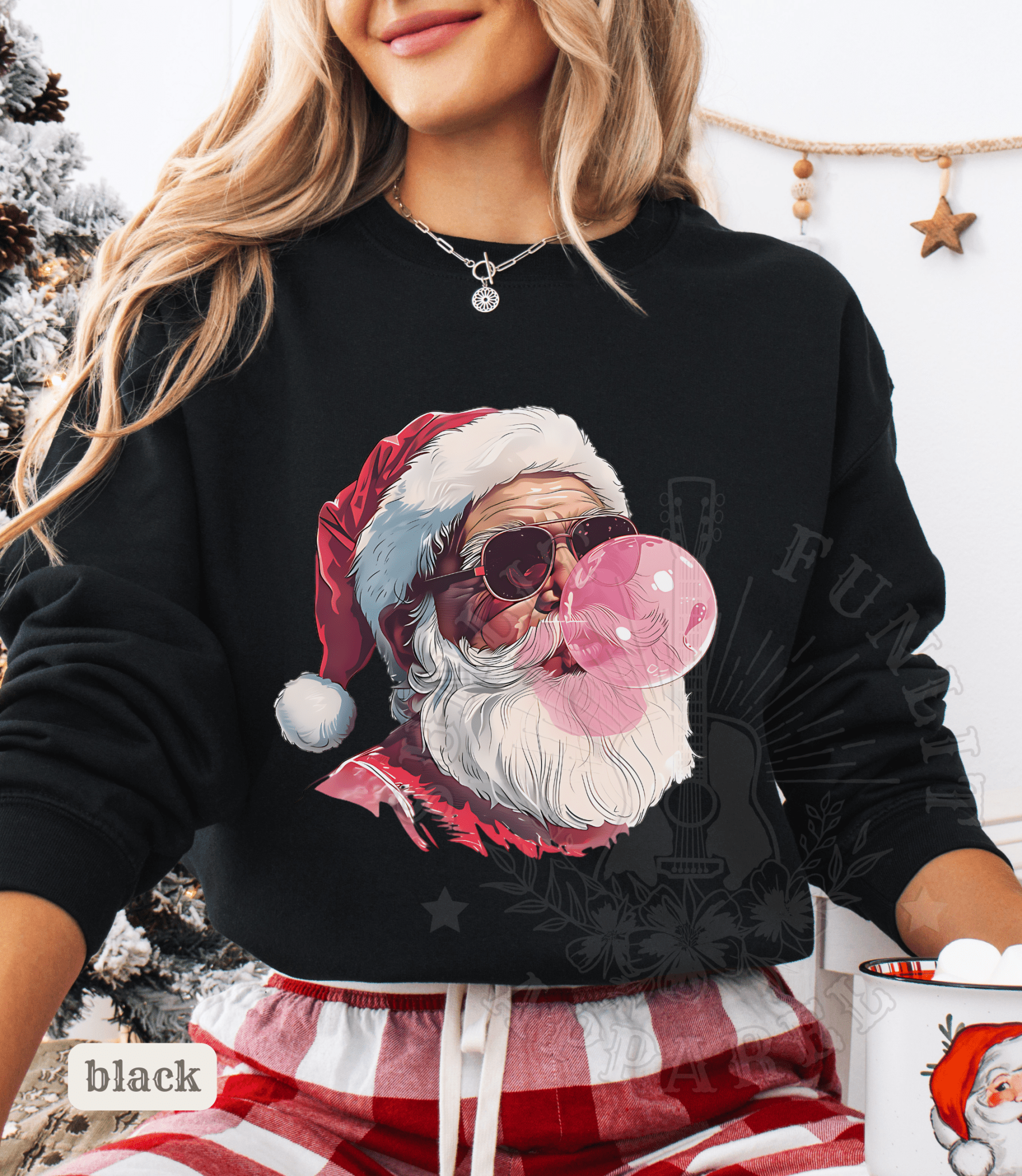 Vintage Santa Bubble Gum Funny Christmas Sweater - Sunlit Funlit | Graphic Tees for Country Concert Addicts