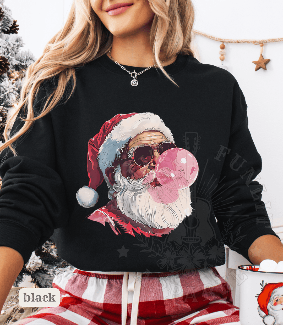 Vintage Santa Bubble Gum Funny Christmas Sweater - Sunlit Funlit | Graphic Tees for Country Concert Addicts