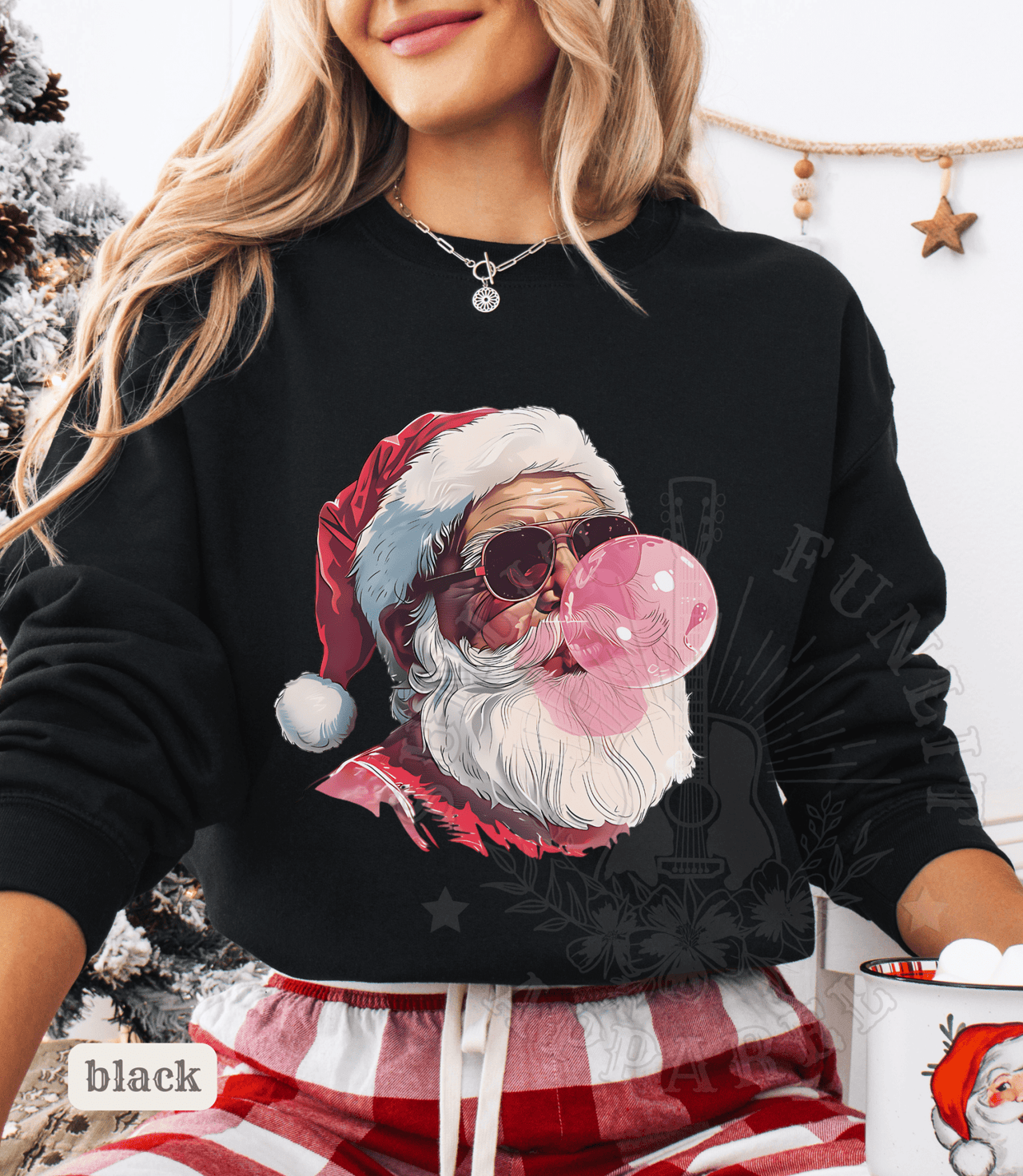 Vintage Santa Bubble Gum Funny Christmas Sweater - Sunlit Funlit | Graphic Tees for Country Concert Addicts
