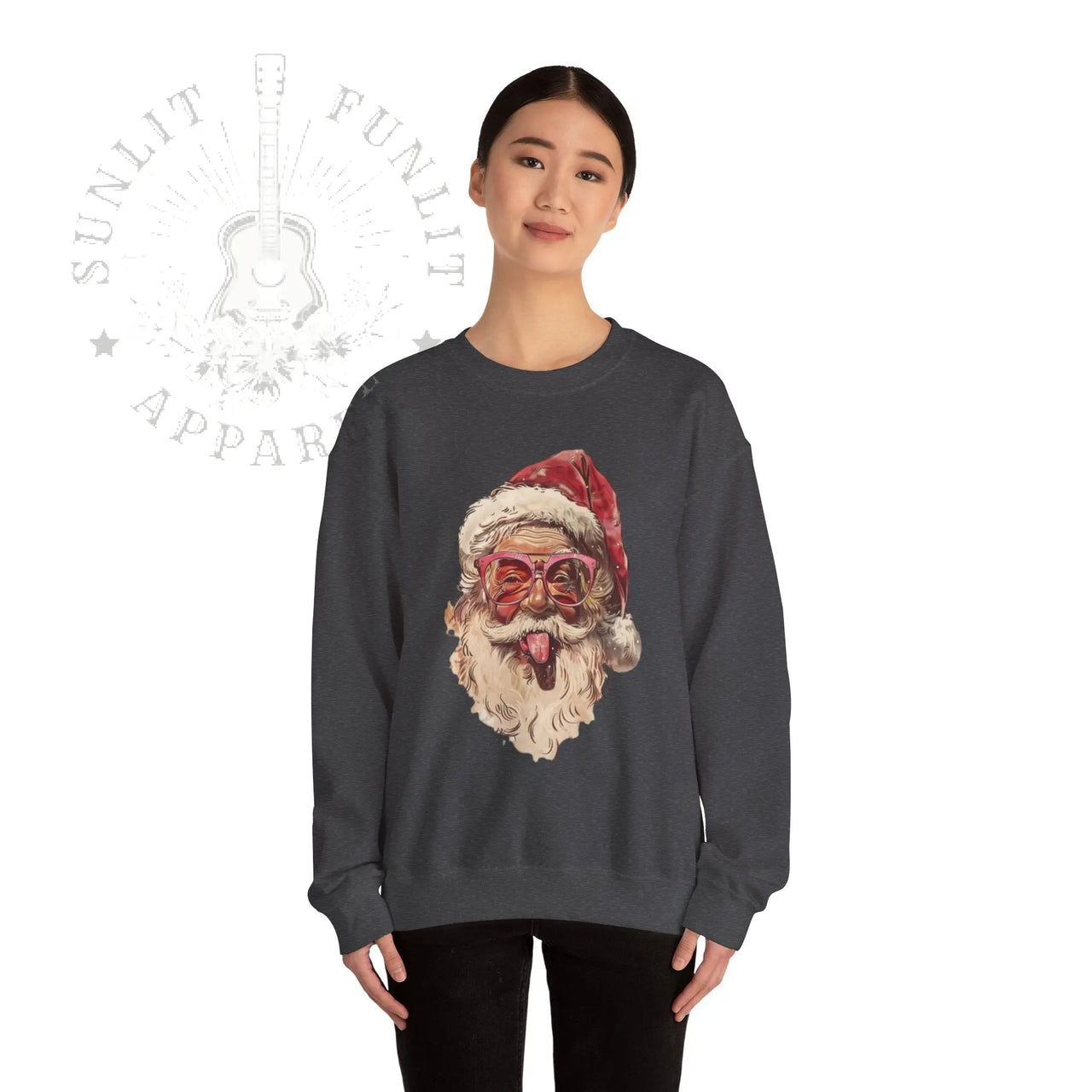 Vintage Santa Tongue Christmas Sweater - Sunlit Funlit Country Music Tees