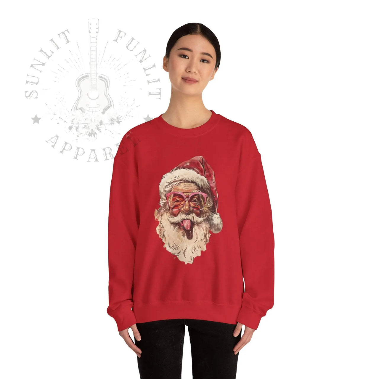 Vintage Santa Tongue Christmas Sweater - Sunlit Funlit Country Music Tees