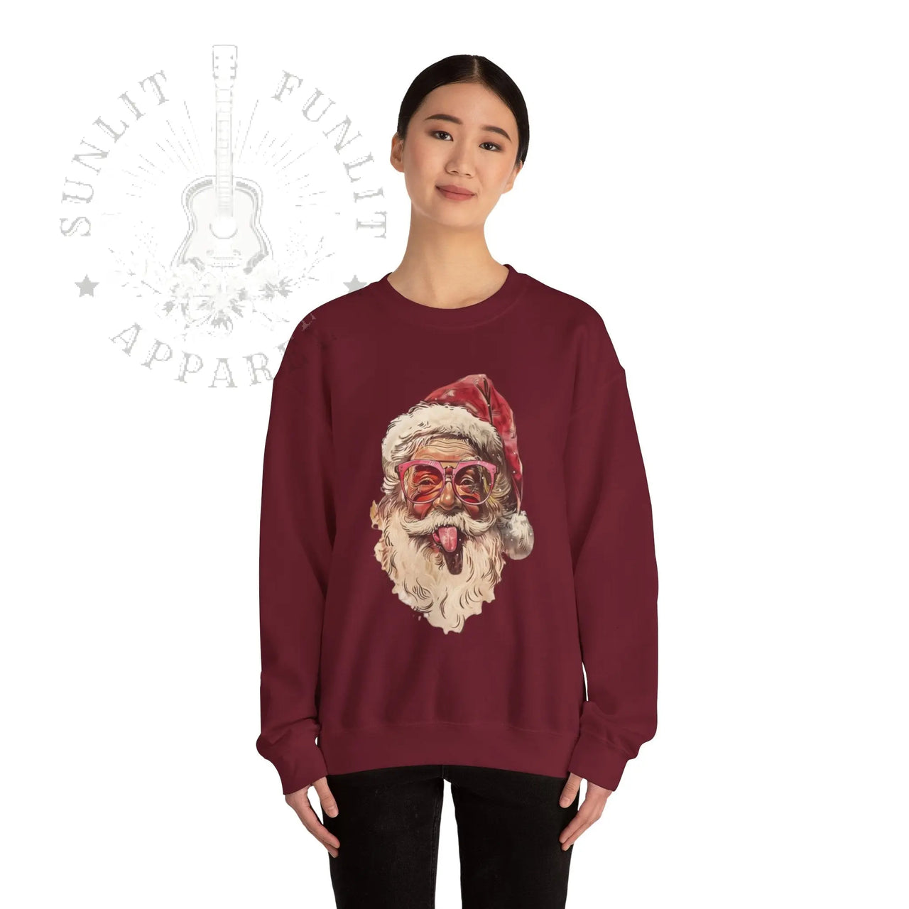 Vintage Santa Tongue Christmas Sweater - Sunlit Funlit Country Music Tees