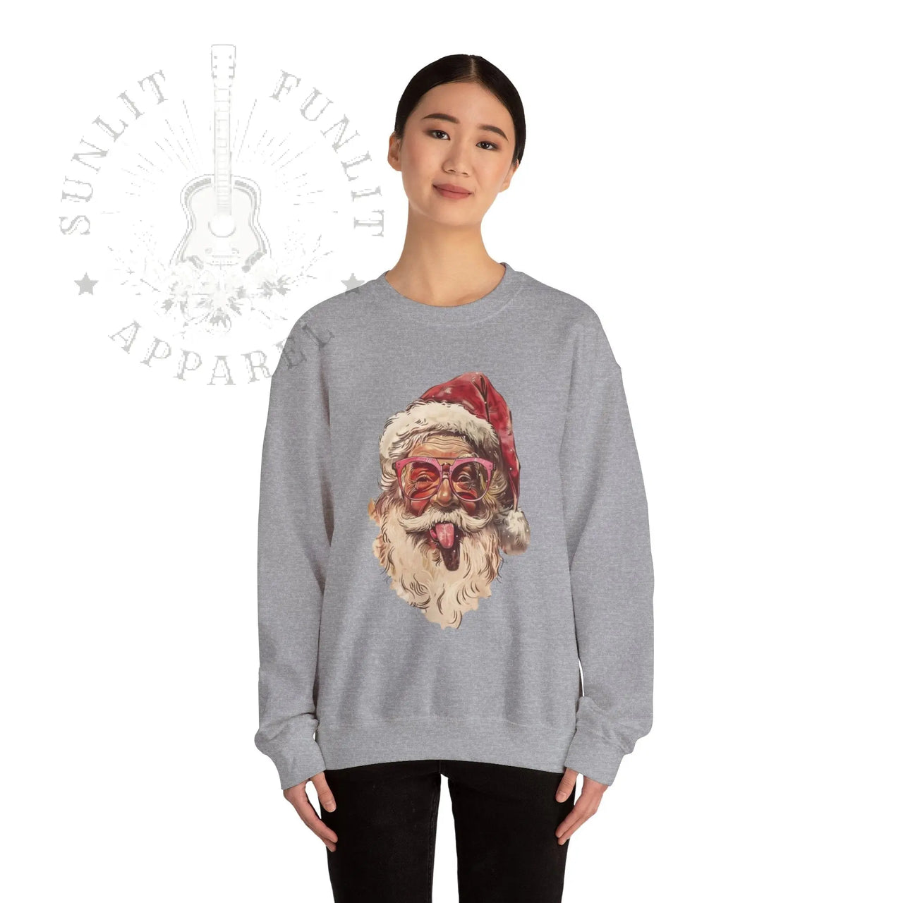 Vintage Santa Tongue Christmas Sweater - Sunlit Funlit Country Music Tees