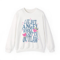 Thumbnail for Wallen Lil Bit Angel Whole Lotta Outlaw Sweatshirt - Adult - Sunlit Funlit Country Music Tees