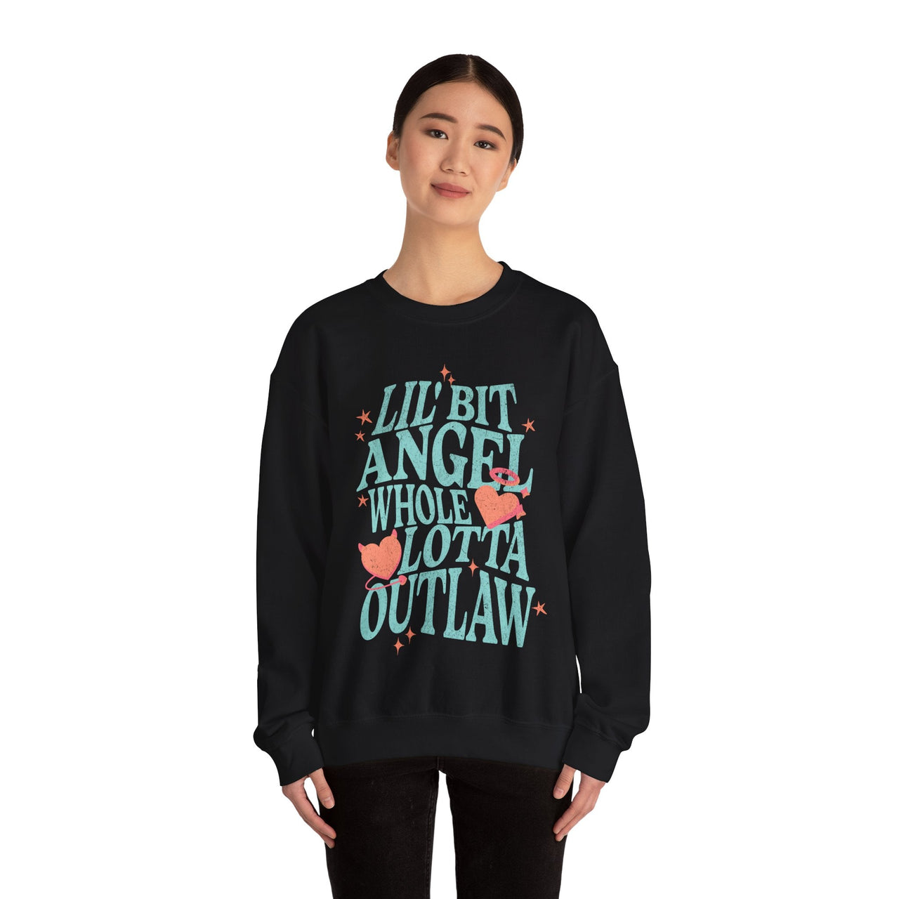 Wallen Lil Bit Angel Whole Lotta Outlaw Sweatshirt - Adult - Sunlit Funlit Country Music Tees
