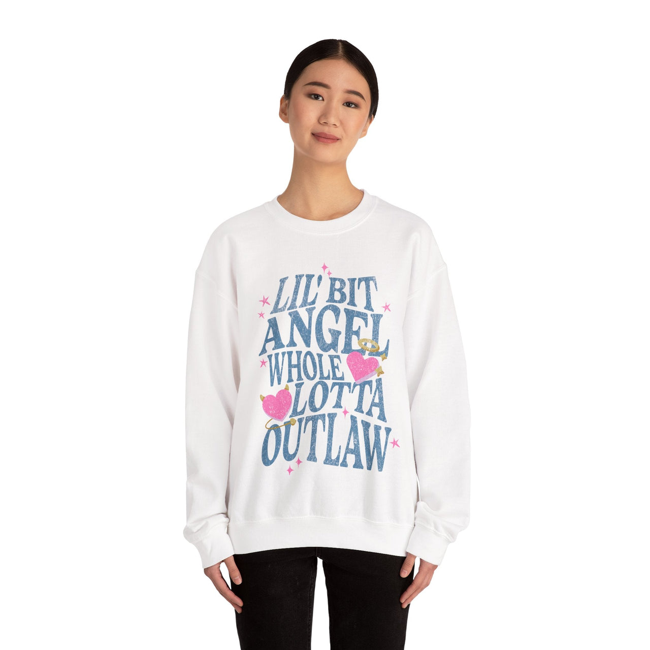 Wallen Lil Bit Angel Whole Lotta Outlaw Sweatshirt - Adult - Sunlit Funlit Country Music Tees