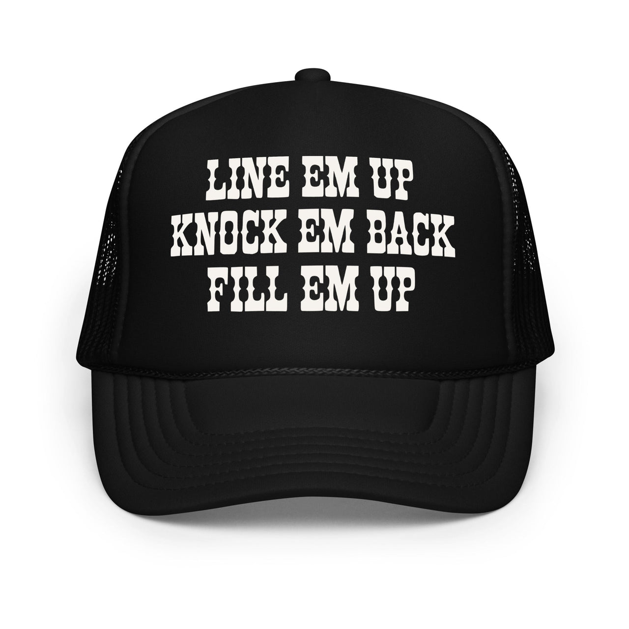 Wallen Trucker Hat, Line Em Up, Knock Em Back, Fill Em Up, Country Music Hat, Whiskey Glasses, Sand in my Boots Festival, Wallen Merch Gift - Sunlit Funlit Country Music Tees