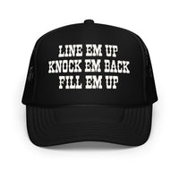 Thumbnail for Wallen Trucker Hat, Line Em Up, Knock Em Back, Fill Em Up, Country Music Hat, Whiskey Glasses, Sand in my Boots Festival, Wallen Merch Gift - Sunlit Funlit Country Music Tees