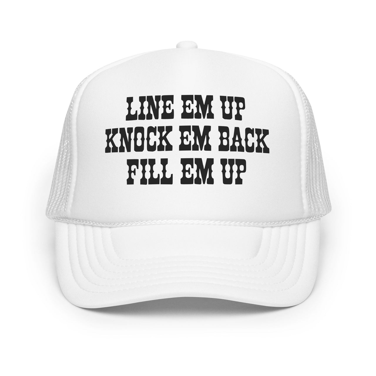 Wallen Trucker Hat, Line Em Up, Knock Em Back, Fill Em Up, Country Music Hat, Whiskey Glasses, Sand in my Boots Festival, Wallen Merch Gift - Sunlit Funlit Country Music Tees