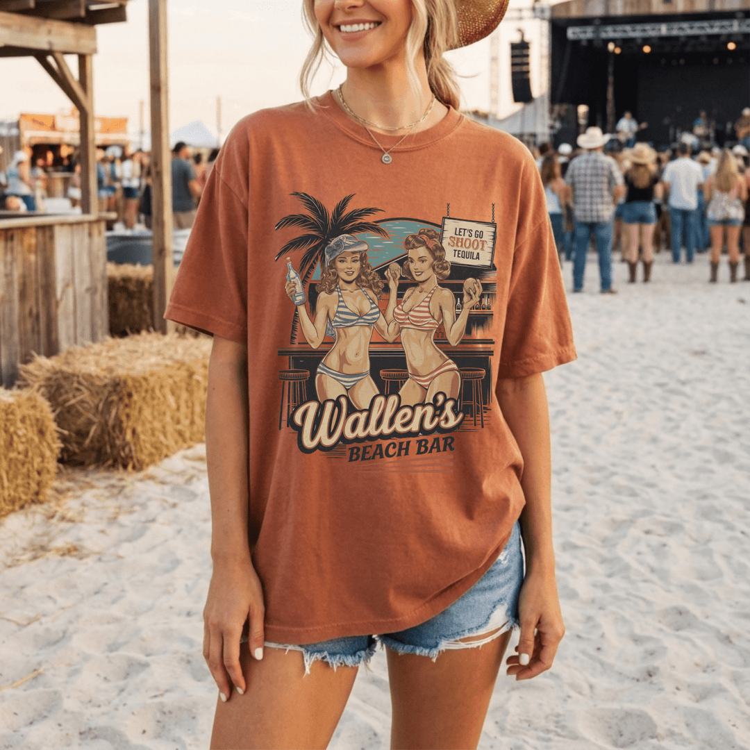 Wallen's Beach Bar Vintage Graphic Tee - Sunlit Funlit Country Concert Tees